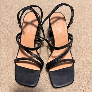TOP Moda Black Multi-Strap Square Toe Block Heels